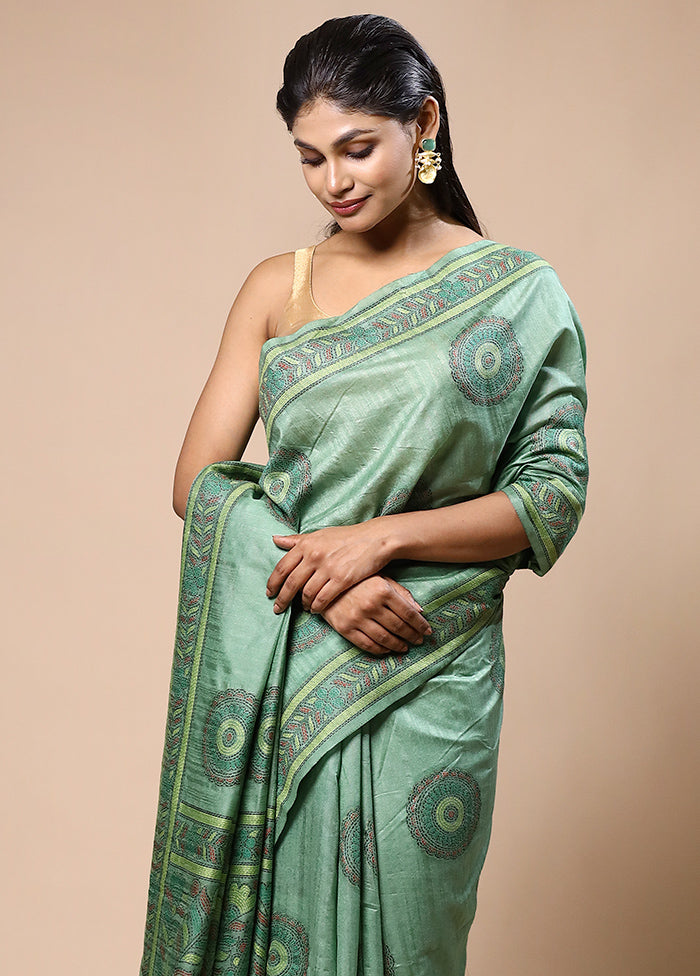 Green Dupion Silk Saree With Blouse Piece Hot Sale Cheap Pice