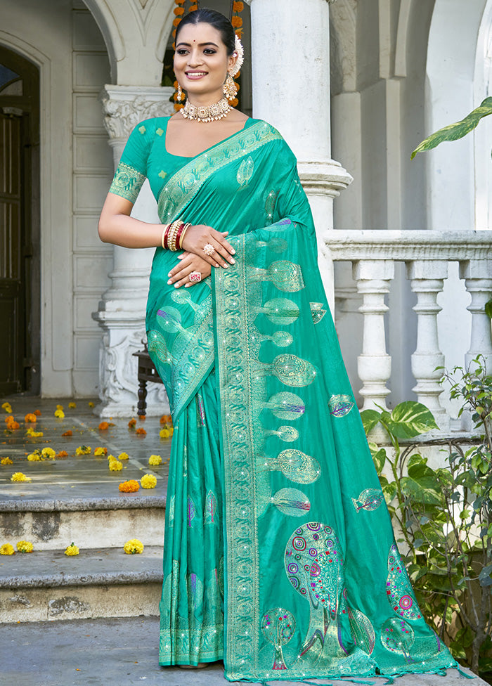 Green Spun Silk Saree With Blouse Piece Free Shipping Pices