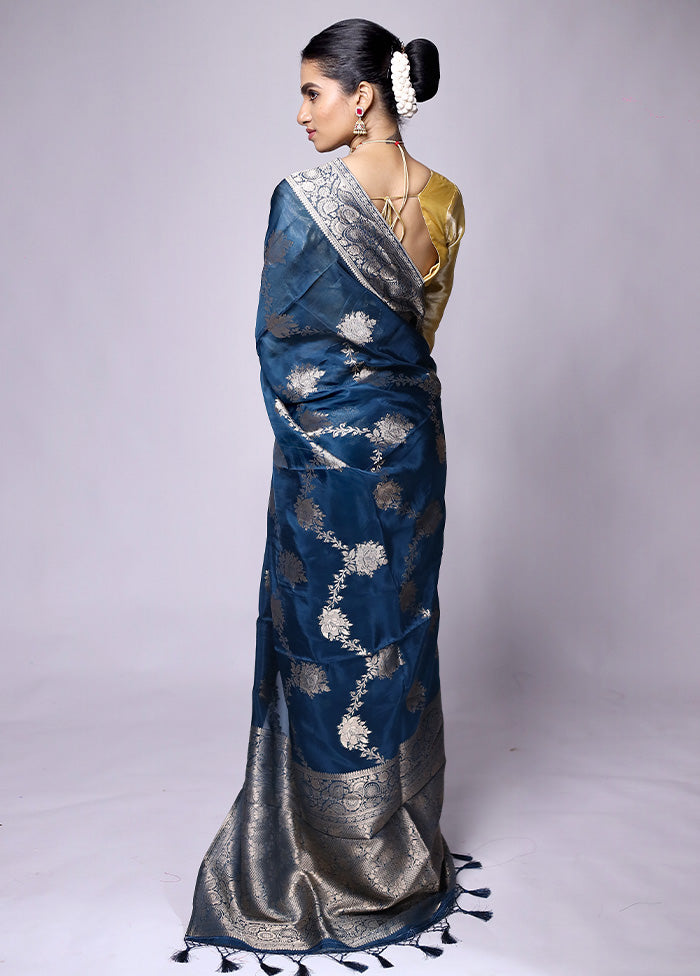 Blue Dupion Silk Saree With Blouse Piece Get To Buy