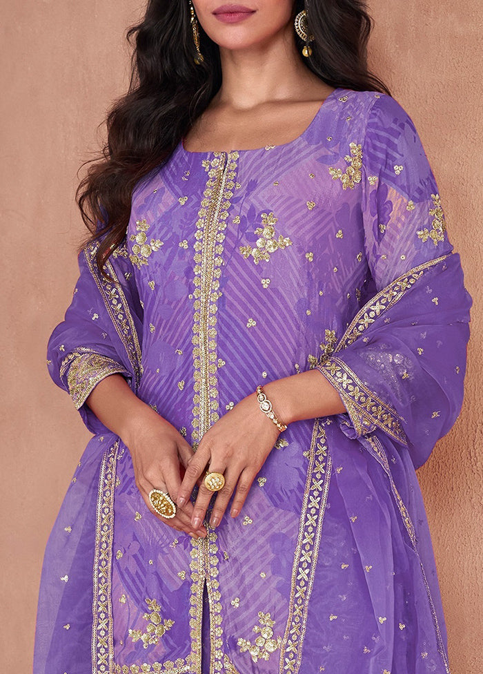 3 Pc Voilet Semi Stitched Georgette Suit Set For Nice