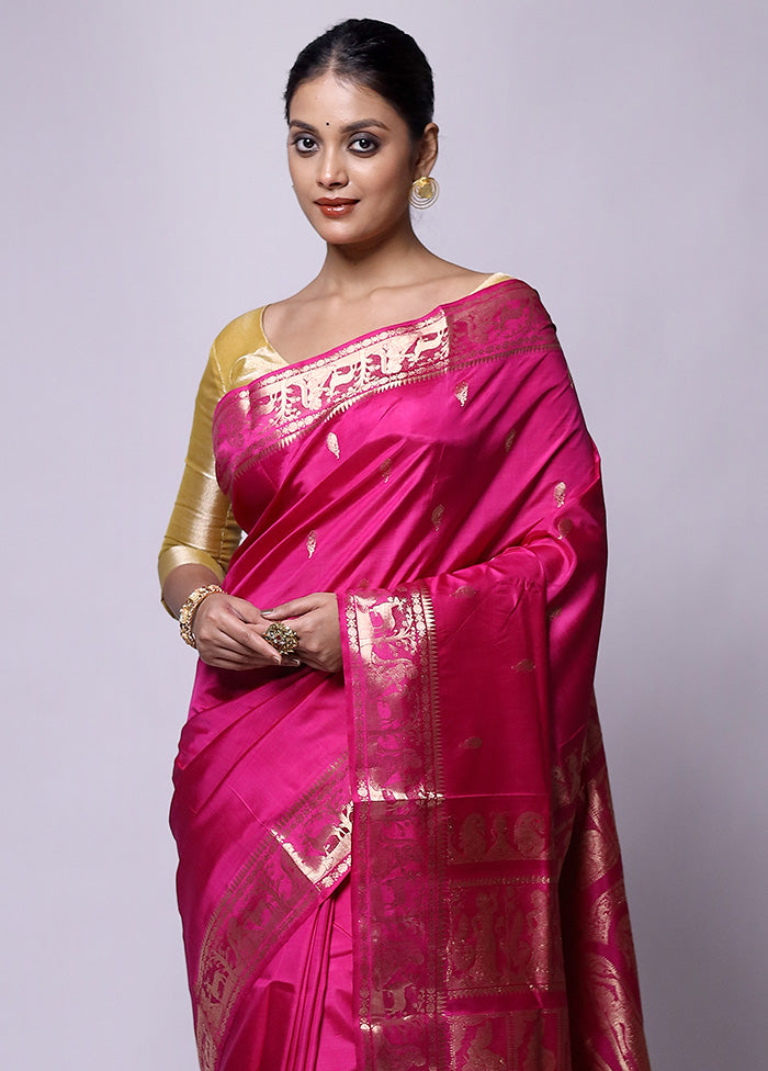 Pink Handloom Baluchari Pure Silk Saree With Blouse Piece Sale Low Pice