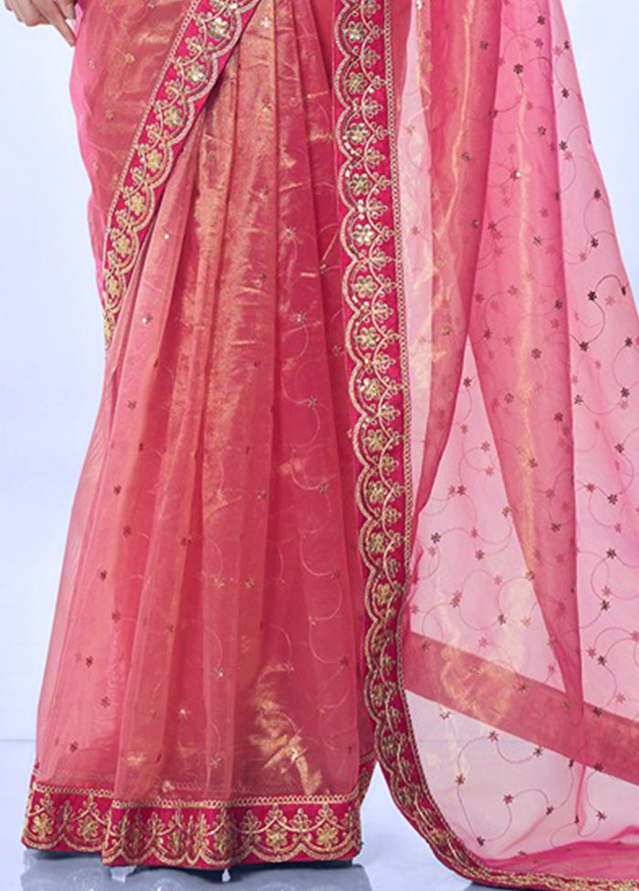 Pink Net Saree With Blouse Piece Enjoy Online