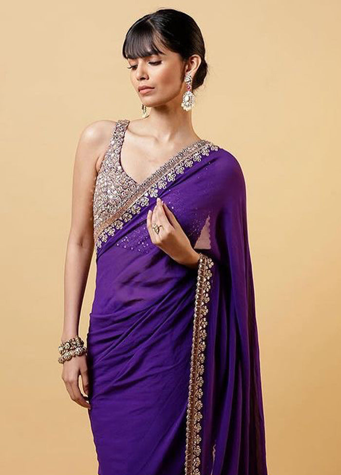 Purple Georgette Saree With Blouse Piece Real Cheap Online