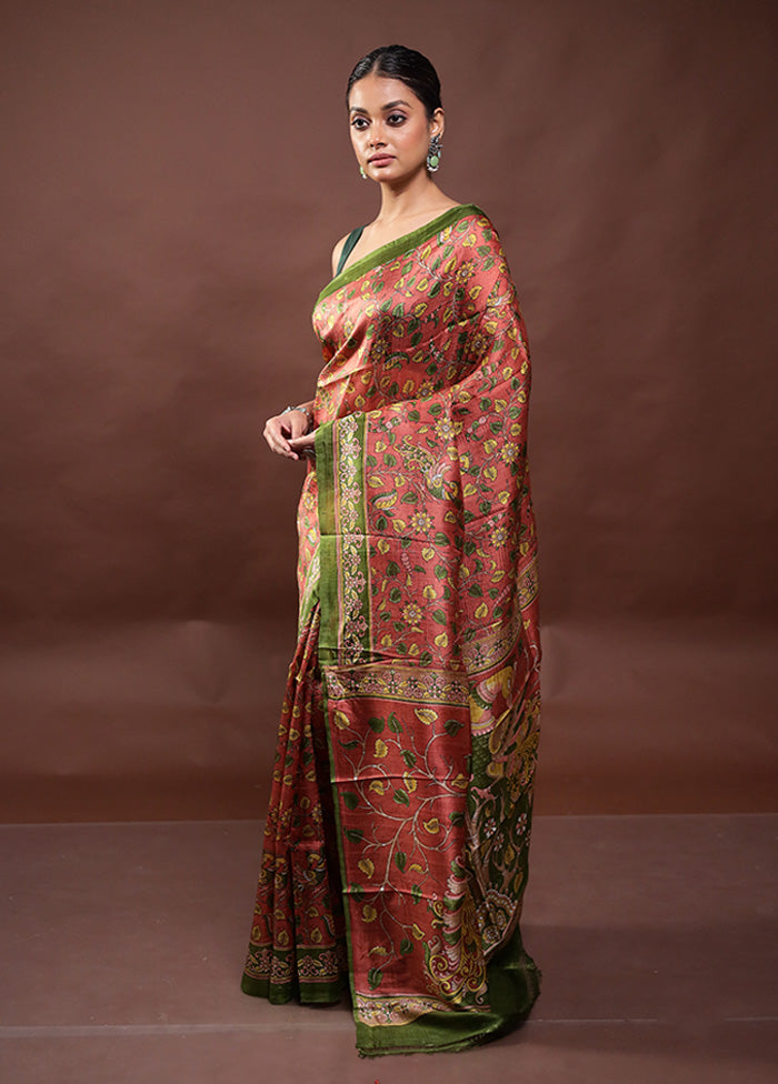 Rust Printed Pure Silk Saree Without Blouse Piece Outlet Cheap Quality