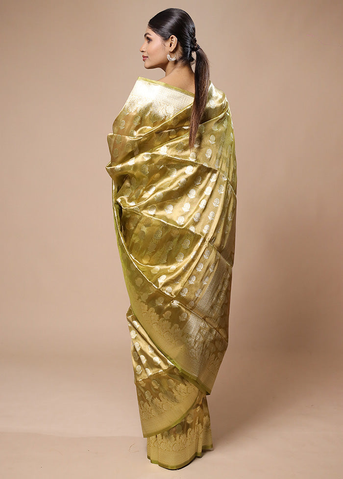 Green Tissue Silk Saree With Blouse Piece Clearance Good Selling