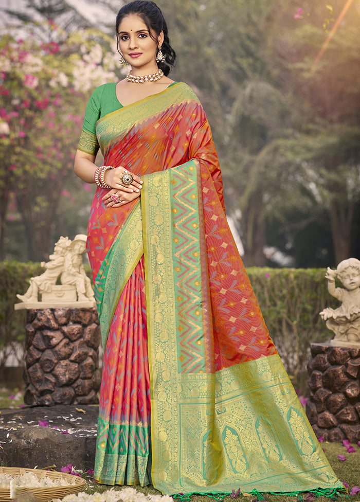 Peach Spun Silk Saree With Blouse Piece Pices For Sale