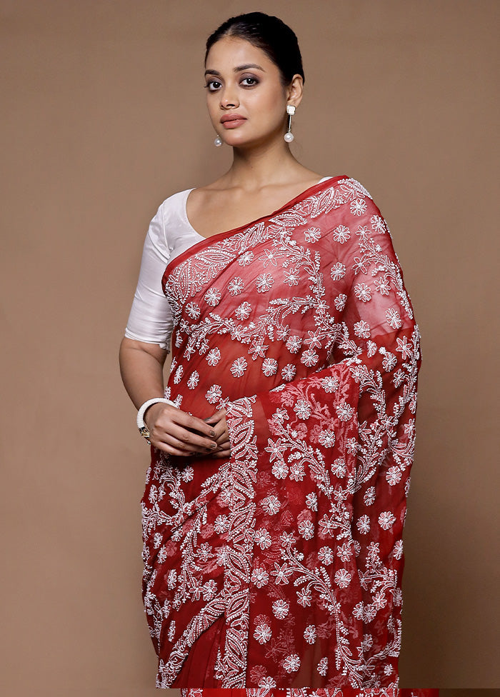 Red Handloom Pure Cotton Saree With Blouse Piece Shop For