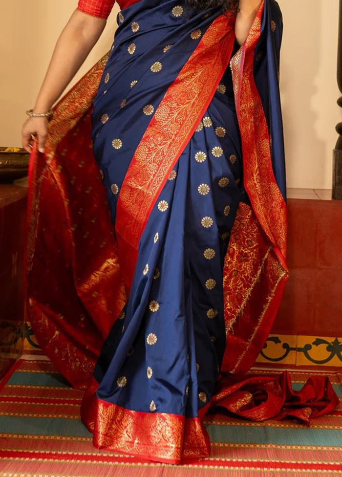 Navy Blue Banarasi Silk Saree With Blouse Piece Amazon Sale Online