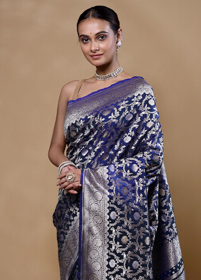 Blue Uppada Silk Saree With Blouse Piece Free Shipping Visit