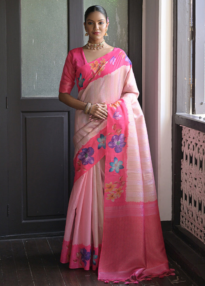 Pink Spun Silk Saree With Blouse Piece Buy Cheap Genuine