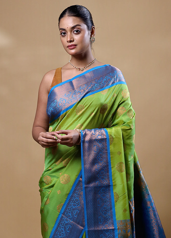 Green Kanjivaram Silk Saree With Blouse Piece Cheap Low Pice