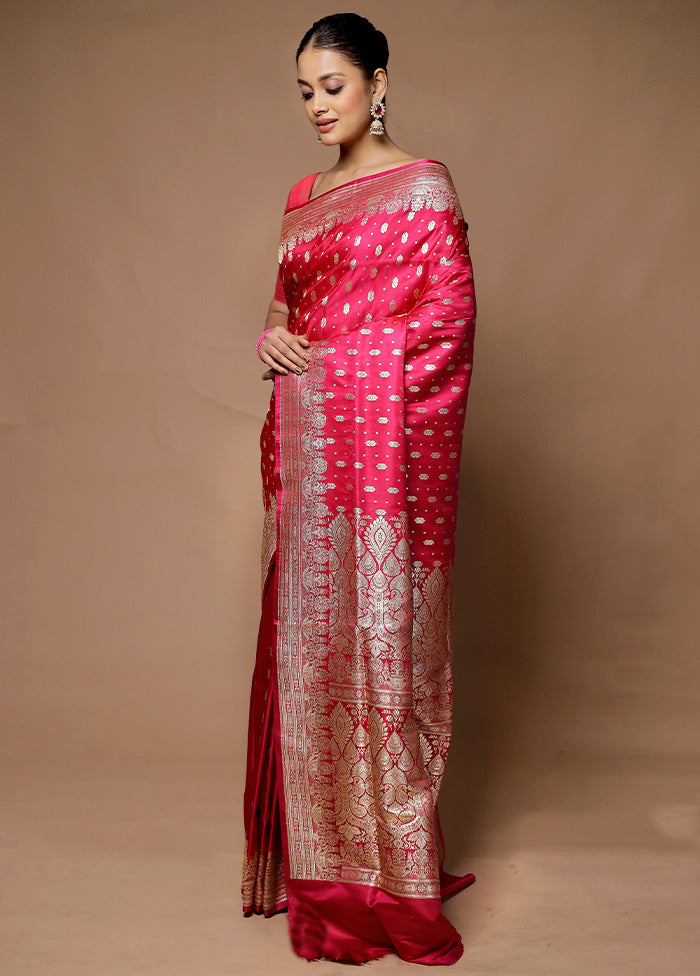 Pink Handloom Banarasi Pure Silk Saree With Blouse Piece Original Cheap Pice