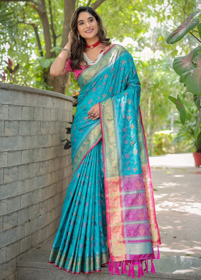 Turquoise Spun Silk Saree With Blouse Piece How Much Cheap Online