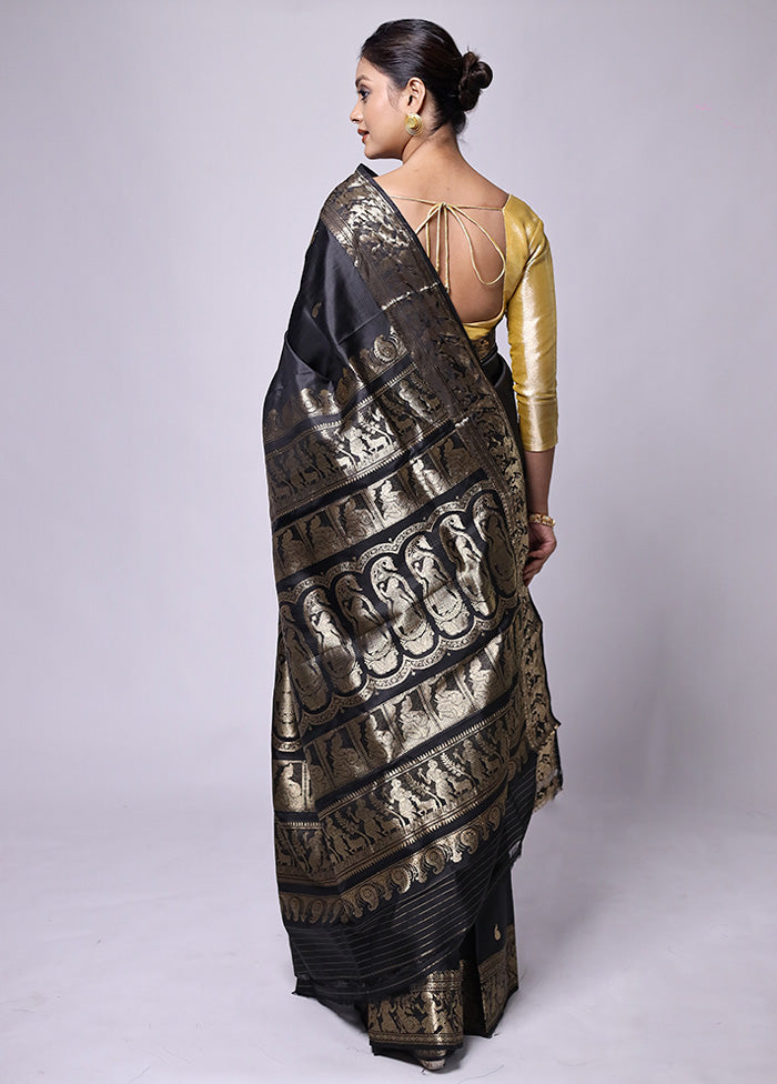 Black Handloom Baluchari Pure Silk Saree With Blouse Piece Buy Online