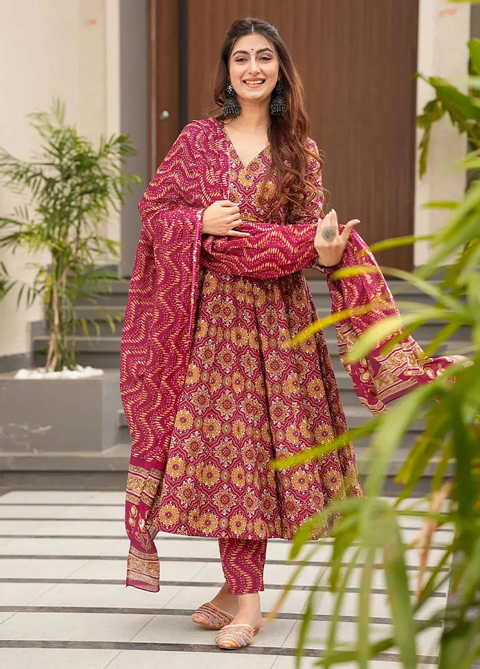 3 Pc Burgundy Readymade Silk Suit Set Order Online