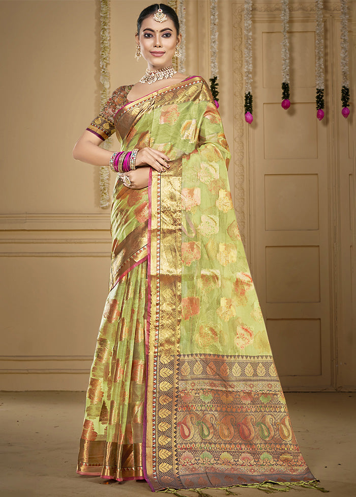 Light Green Organza Saree With Blouse Piece Shop For