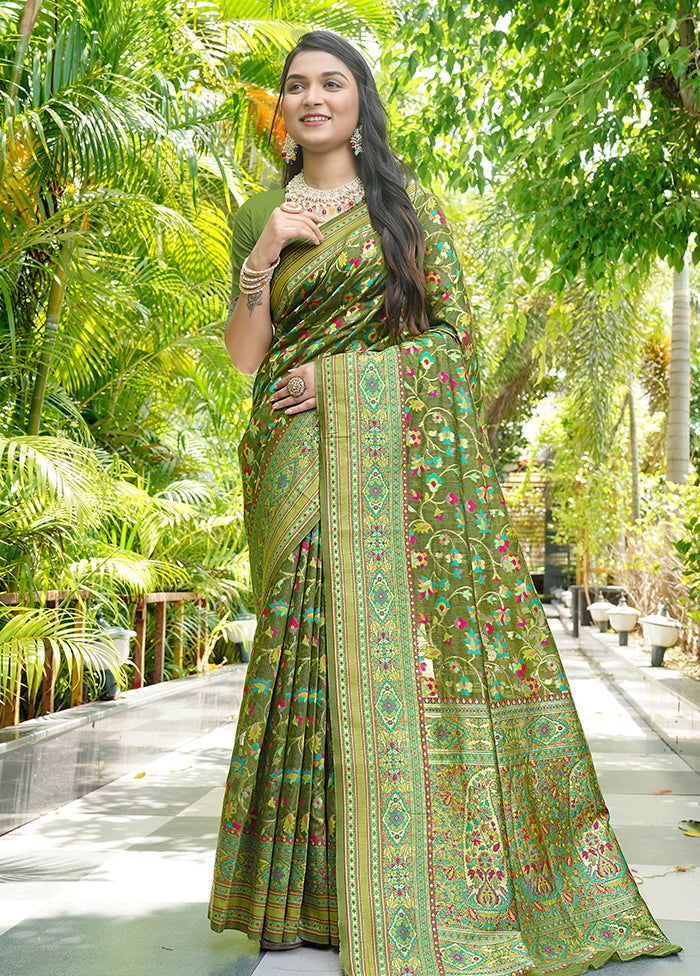 Mehendi Green Pasmina Silk Saree With Blouse Piece Free Shipping Sast