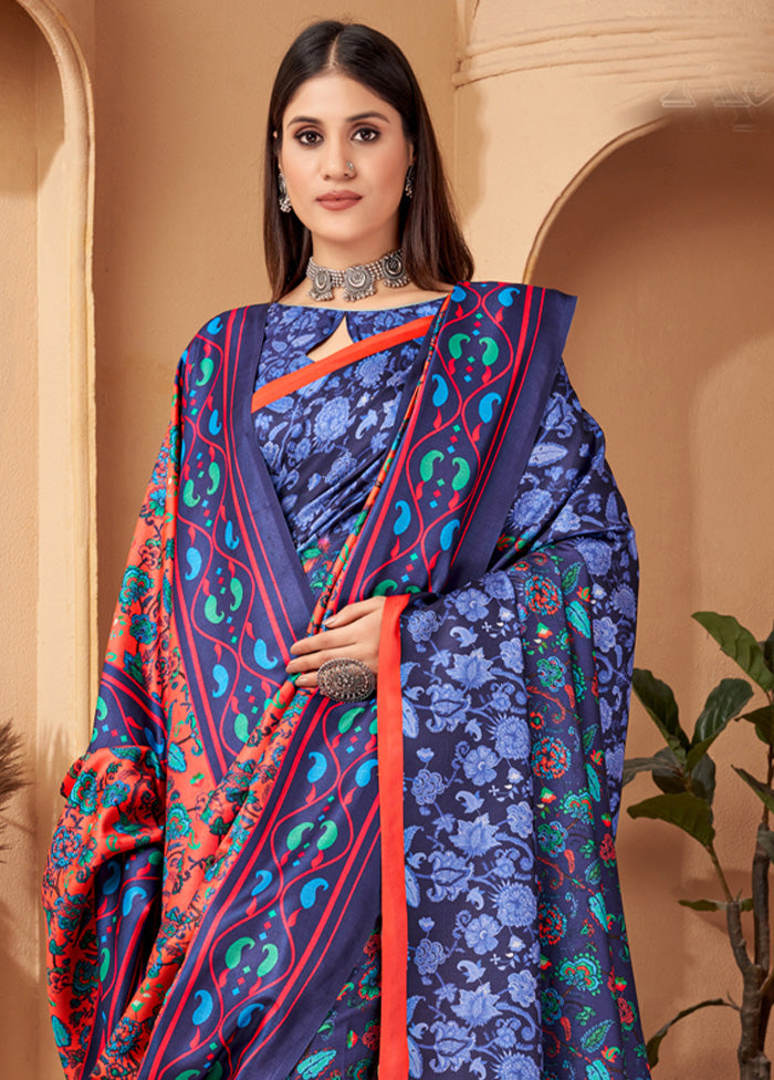 Blue Pasmina Silk Saree With Shawl And Blouse Piece Buy Cheap Best Wholesale