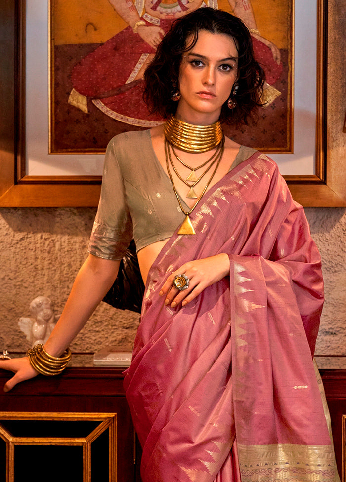 Pink Tussar Silk Saree With Blouse Piece Outlet Recommend