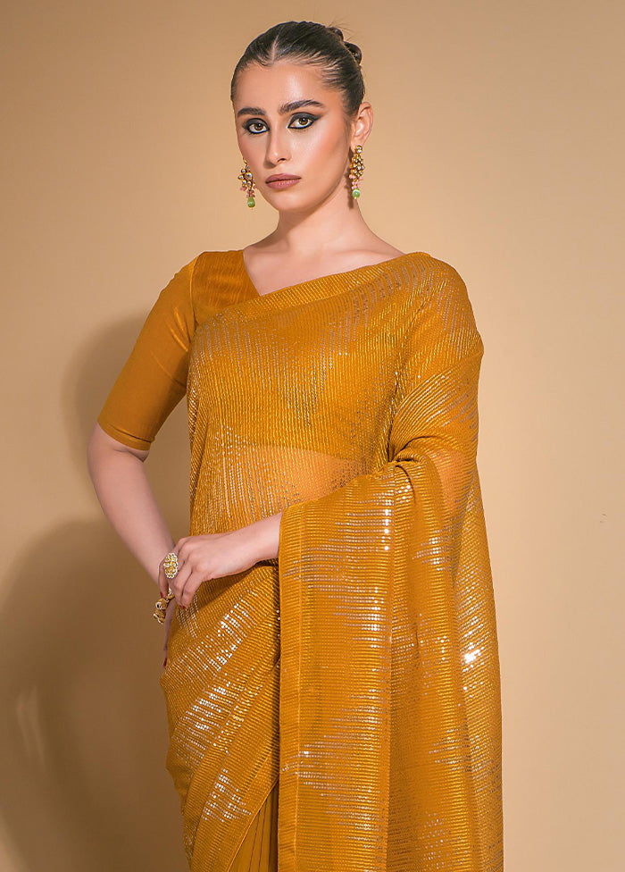 Mustard Georgette Saree With Blouse Piece Find Great Online