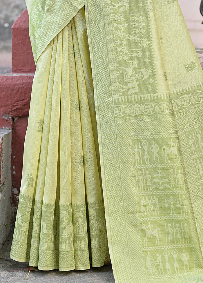 Light Green Spun Silk Saree With Blouse Piece Outlet Collections