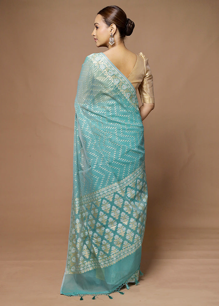 Blue Kora Silk Saree With Blouse Piece For Sale Finishline