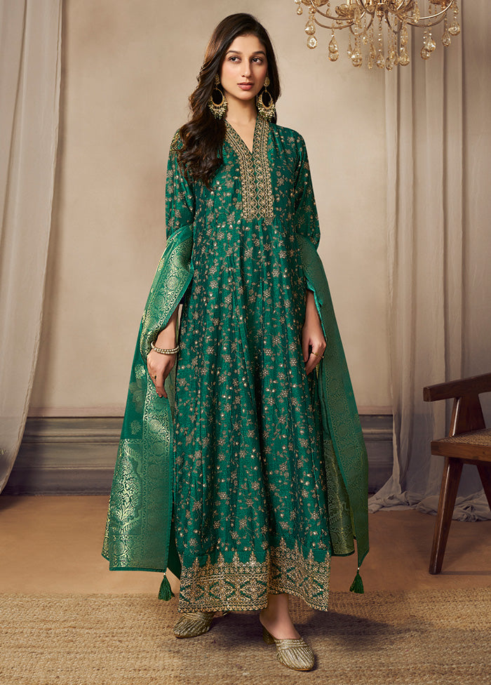 3 Pc Green Readymade Silk Dupatta Suit Set Cheap Eastbay