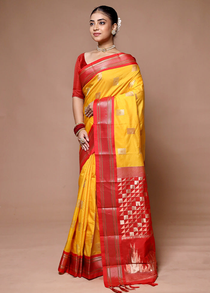 Yellow Kanjivaram Silk Saree With Blouse Piece Deals