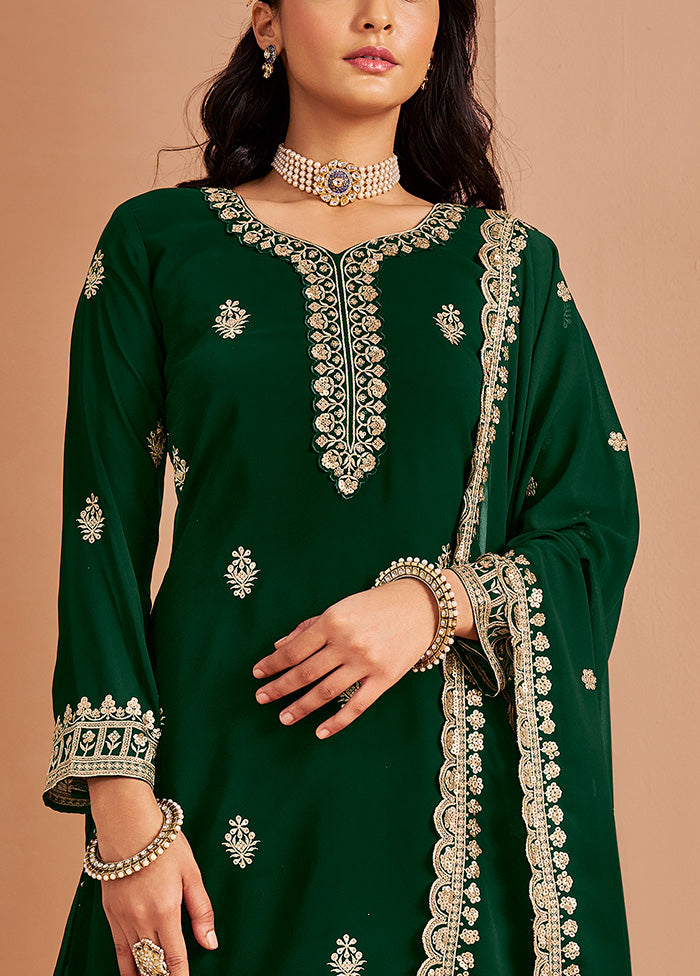 3 Pc Green Semi Stitched Georgette Suit Set Discount Footlocker Pictures