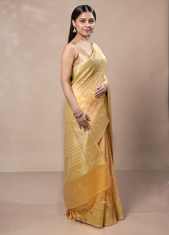 Yellow Kora Silk Saree With Blouse Piece Discount Best Pices