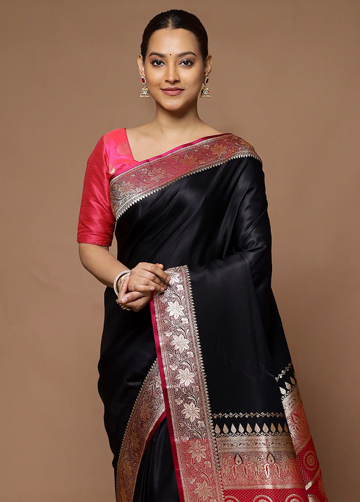 Black Banarasi Silk Saree With Blouse Piece Clearance Store For Sale