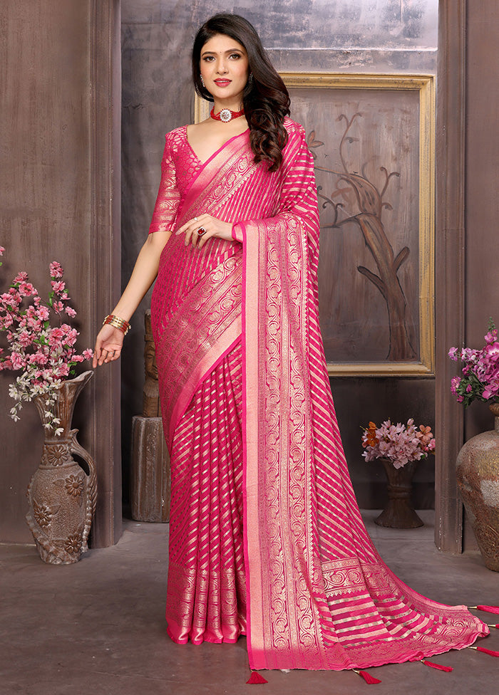 Pink Spun Silk Saree With Blouse Piece Cheap Visa Payment