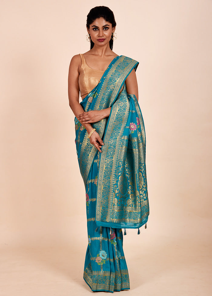 Blue Georgette Saree With Blouse Piece Cheap Sale Really