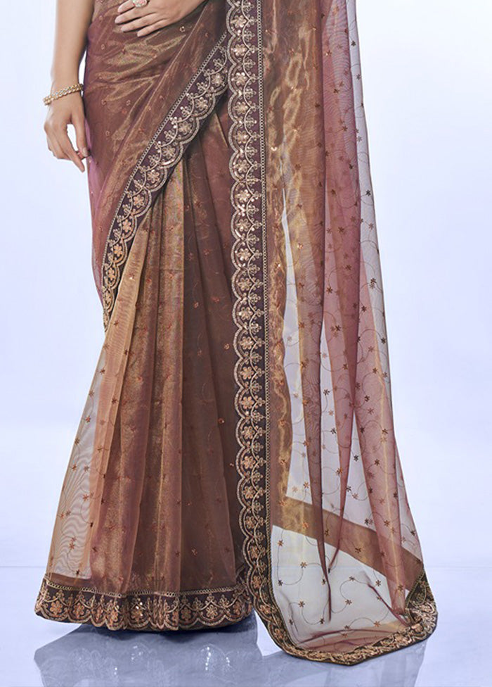 Brown Net Net Saree With Blouse Piece Buy Cheap Best Pices