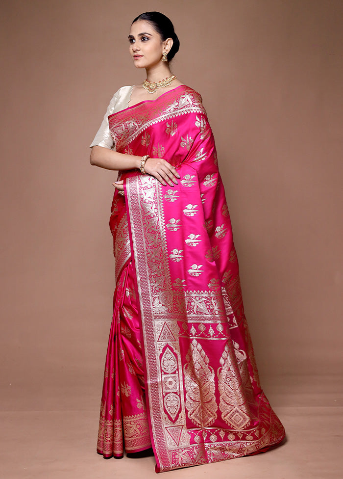 Pink Banarasi Silk Saree With Blouse Piece Sale Wide Range Of