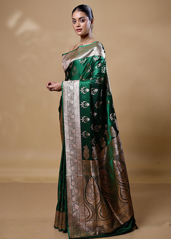 Green Banarasi Silk Saree With Blouse Piece Original Cheap Pice