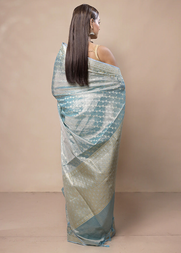 Blue Tissue Silk Saree With Blouse Piece Buy Cheap Manchester Great Sale