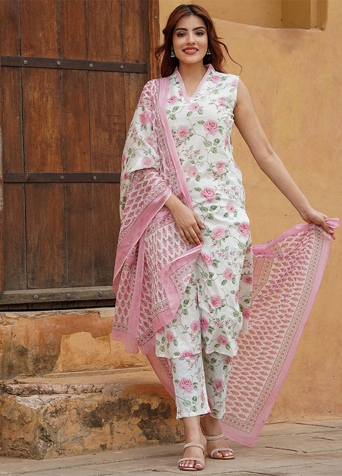 3 Pc Pink Readymade Cotton Dupatta Suit Set Cheap Sale Explore