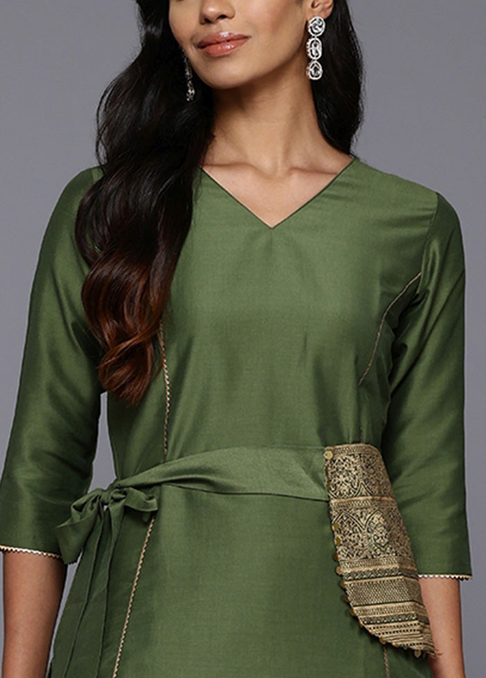 2 Pc Olive Green Readymade Silk Tunic Set Finishline