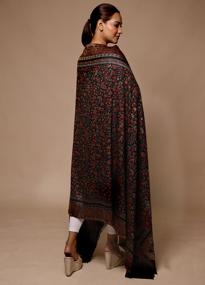 Black Butta Work With Zari Woven Border Shawl Discount