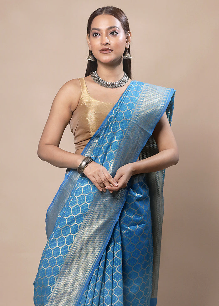 Blue Kora Silk Saree With Blouse Piece Shipping Outlet Store Online