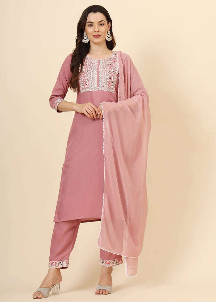 3 Pc Pink Readymade Cotton Suit Set Cheap Sale Outlet Locations