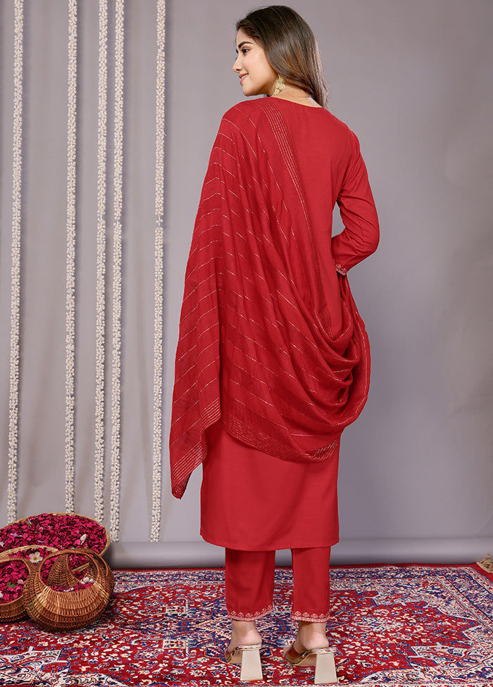 3 Pc Red Readymade Cotton Suit Set New For Sale