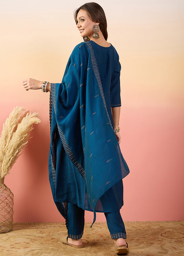 3 Pc Blue Readymade Silk Suit Set Outlet Cheap Pice