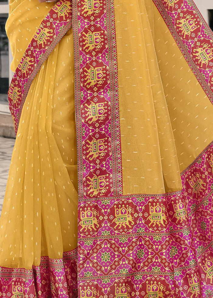 Mustard Spun Silk Saree With Blouse Piece Clearance Newest