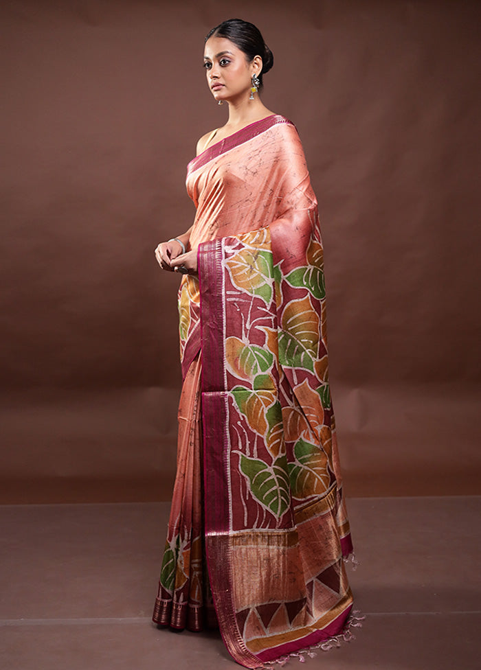 Rust Printed Pure Silk Saree Without Blouse Piece Clearance Good Selling