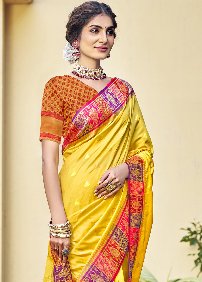 Yellow Dupion Silk Saree With Blouse Piece Largest Supplier