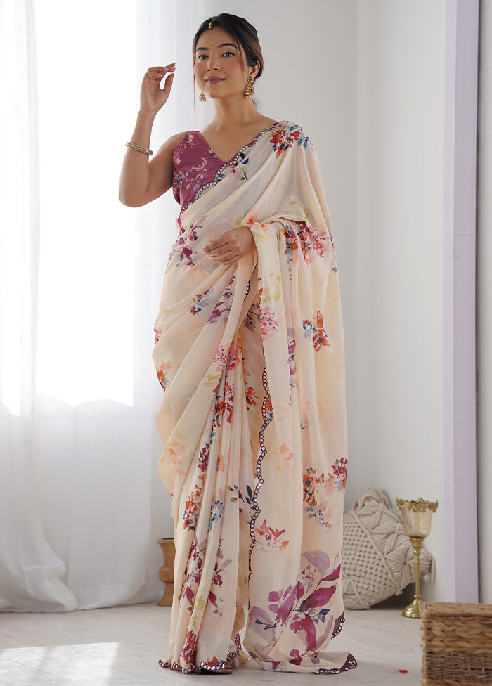 Off White Spun Silk Saree With Blouse Piece Clearance For Nice