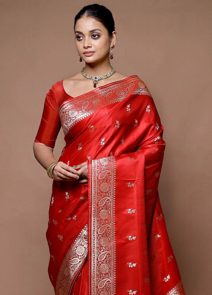 Red Banarasi Silk Saree With Blouse Piece Clearance Cheap Real