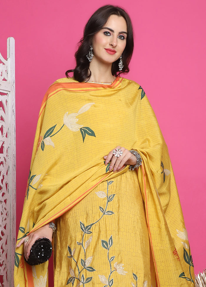 3 Pc Yellow Unstitched Silk Suit Set From China Cheap Pice